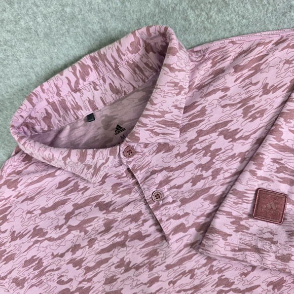 Adidas Golf Polo Shirt Men's Medium Pink Camo Athletic Short Sleeve End Plastic - Picture 1 of 14
